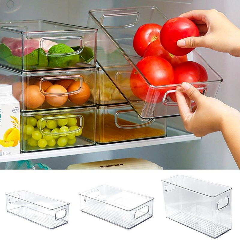 Hộp xếp đồ thức ăn tủ lạnh bằng nhựa trong suốt có 3 kích cỡ