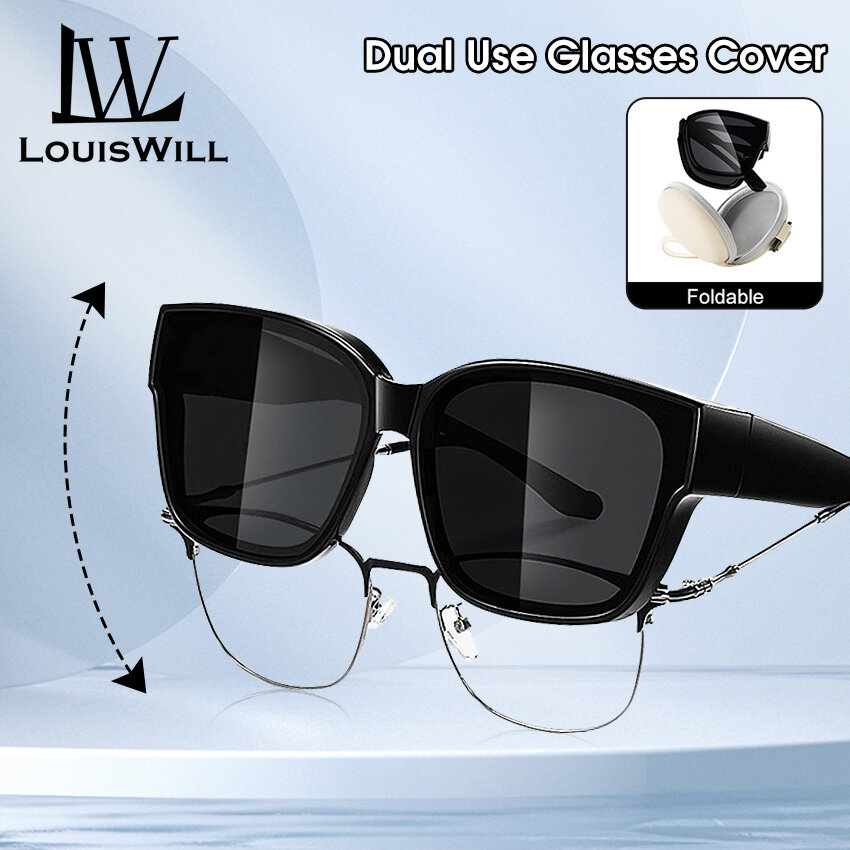 LouisWill Sunglasses Myopia Glasses Cover Foldable Men Women Unisex Fashion Sunglasses UV400 Sunglasses Large Frame Sunglasses Eyes Protection Eyewear HD Polarized Lens Sun Glasses for Myopia Outdoor Travel Driving