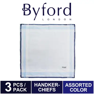 Byford 100% Woven Cotton Handkerchiefs (3 Pieces)Assorted colours And Design - HSB21