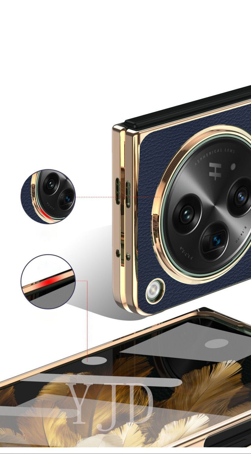 Yjd trường hợp cho OPPO Find N3 da màu trơn siêu mỏng Electroplated cạnh điện thoại chống sốc trường hợp