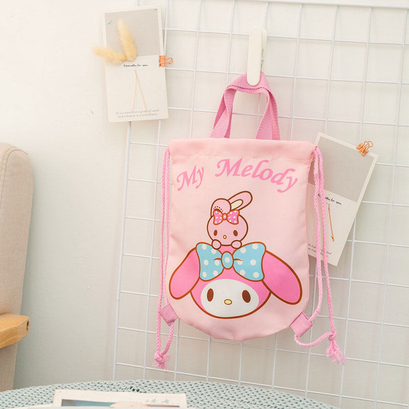 HOBIBEAR Children's backpack cartoon shoulder bag tied mouth environmental protection tote bag drawstring canvas storage bag fashion portable hand carry bag