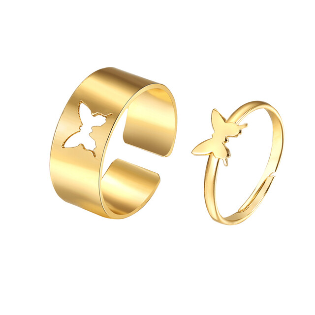 17MILE Creative Silver Color Key Shape Rings For Couple Women Men Adjustable Gold Butterfly Rings Set Wedding Friendship Jewelry