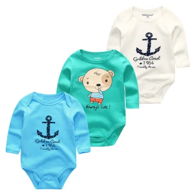 Kiddiezoom 3Pcs Multi-Print Onesie for Baby Long Sleeve Baby Onesie Romper Bodysuits