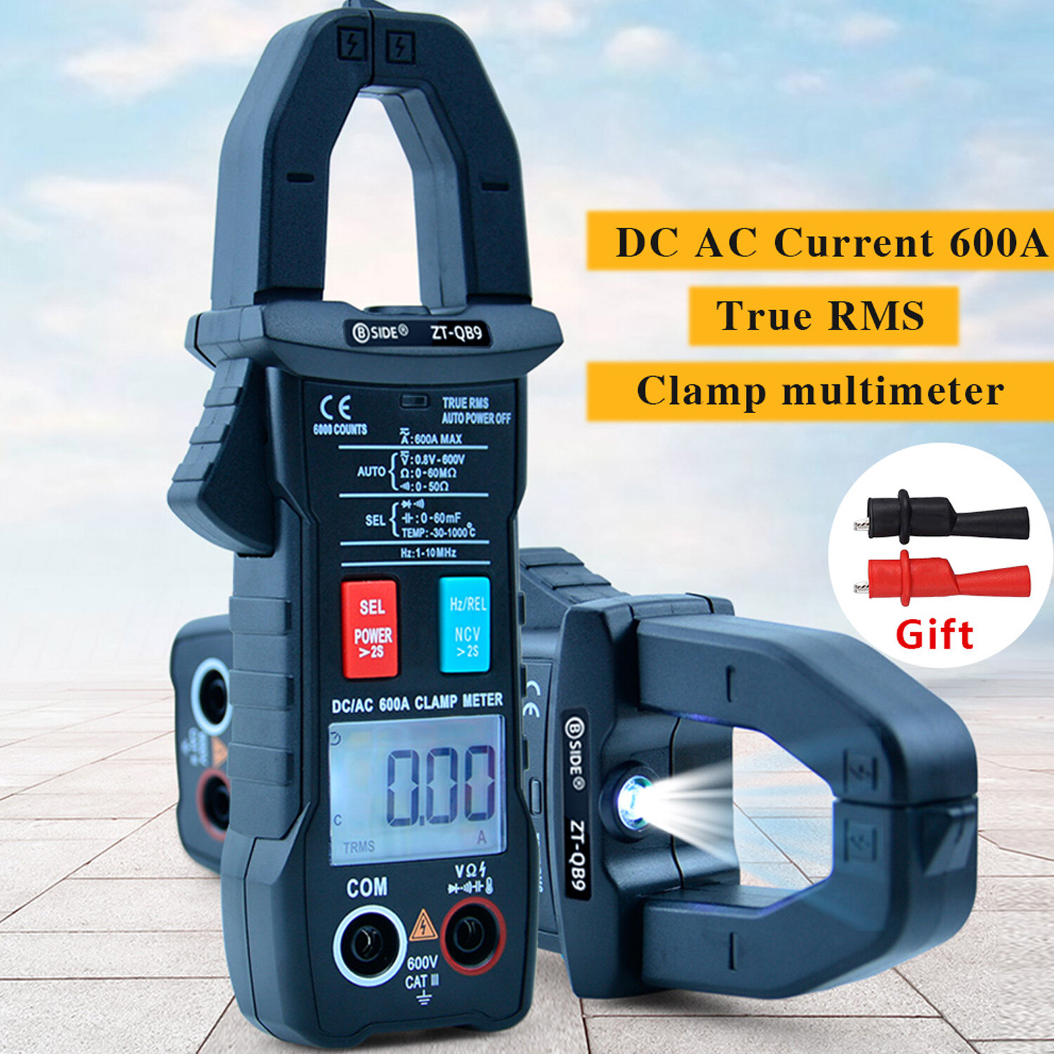 Meterk BSIDE 6000 Counts Digital Clamp Meter True RMS Multimeter Ammeter AC DC Voltage Current Meter NCV Test Universal Meter Tester Current -30~1000°C Resistance Capacitance Frequency Diode