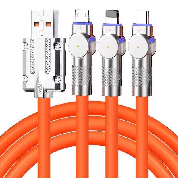 120W 3 trong 1 siêu nhanh Cáp Sạc Micro loại USB C gaming180 ° xoay dữ liệu cáp cho Huawei điện thoại thông minh Cáp silicon 1.2m