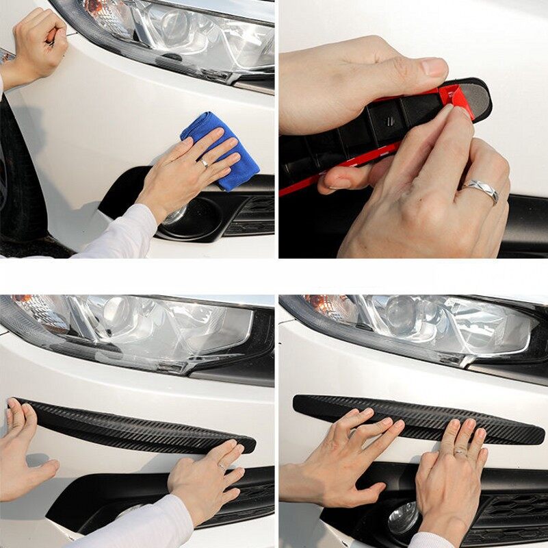 【Bhkasdi】 2 chiếc phía trước và sau xe bảo vệ Thanh hãm xung Bọc Góc chống dải chống xước nhãn dán thanh hãm xung 41x4,5 cm sợi Carbon Đen trắng đỏ