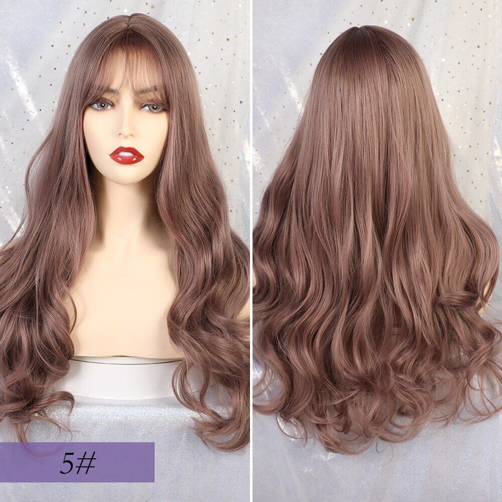 long blonde wavy wig with bangs