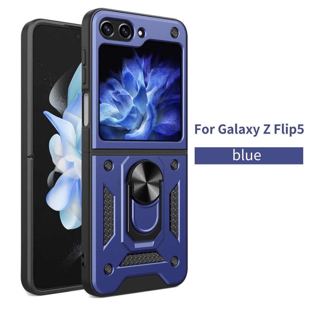 For Samsung Galaxy Z Flip 5 5G Flip5 ZFlip5 5G Phone Case Metal Armor Ring Bracket Stent Shockproof Protection Hard Back Cover