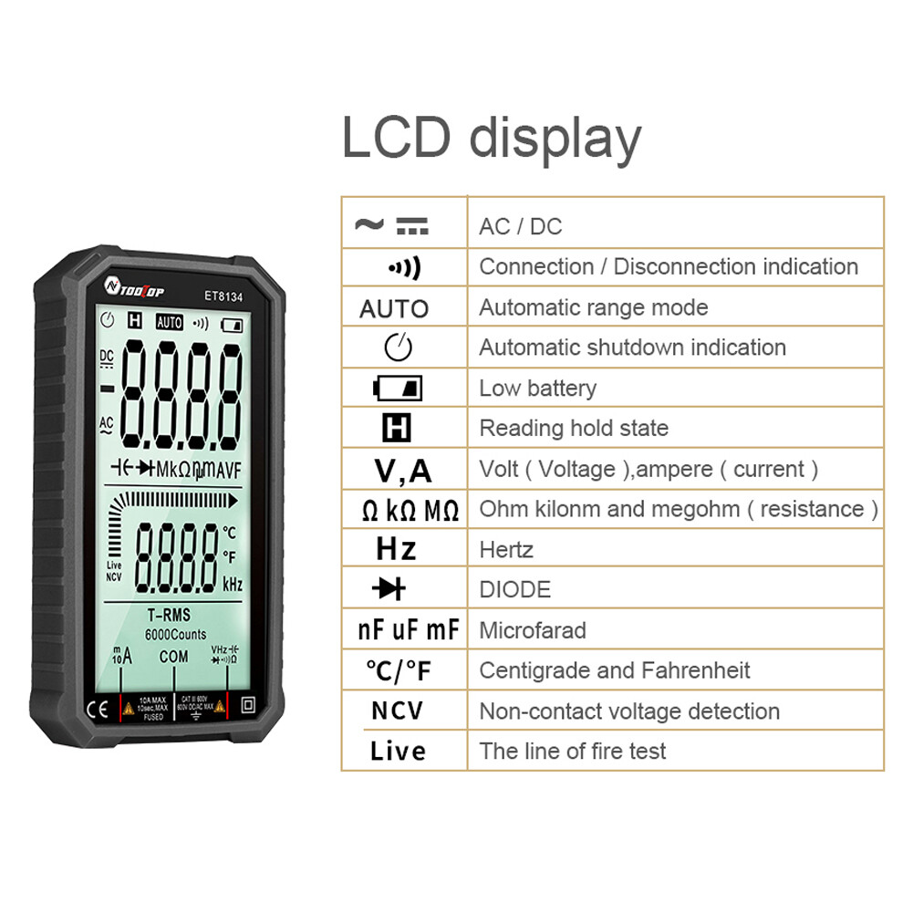 Smart Sensor Đồng Hồ Vạn Năng Màn Hình LCD Độ Nét Cao 4.7 Inch Tiện Dụng Đồng Hồ Vạn Năng Đa Năng Đo Điện Áp Dòng Điện Xoay Chiều Dòng Điện Áp Dòng Điện Một Chiều Chức Năng Đèn Nền