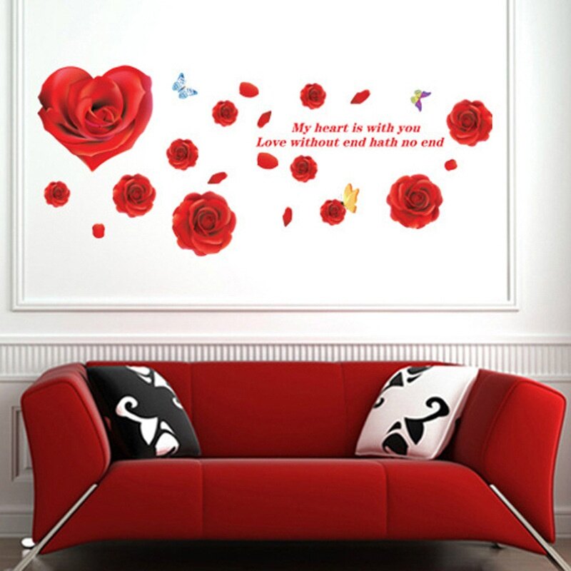 DECAL DÁN TƯỜNG HOA HỒNG TRÁI TIM