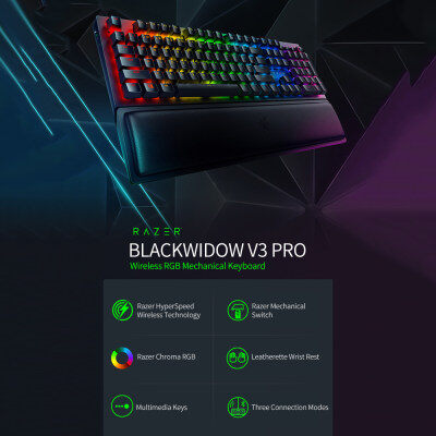 เกมมิ่งคีย์บอร์ด V3 Pro คีย์บอร์ดเกมไร้สา Razer Chroma RGB คีย์บอร์ดแบบกลไก Razer สีเหลือง Mechanical Switch