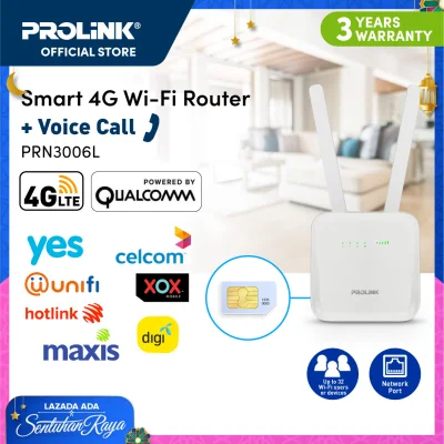 PROLiNK 4G Unlimited Data LTE Sim Card Wi-Fi Router with Voice Call / Support TM unifi Air unifi Mobile unifi BEBAS DiGi Maxis Hotlink Prepaid Unlimited Celcom XPAX Unlimited YES 4G XOX (Sirim Approval / Comply with MCMC / Safety Mark) PRN3006L