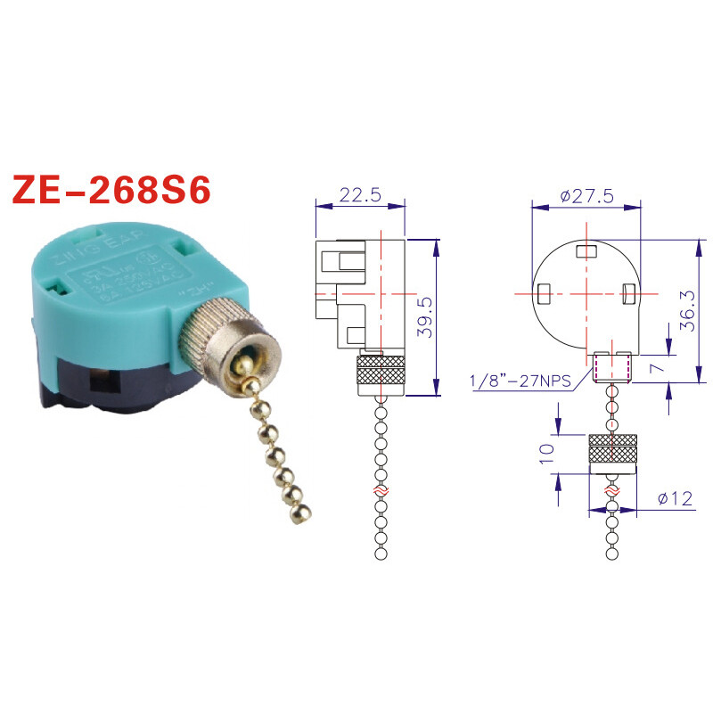 Eioce Ceiling Fan Switch 3 Speed 4 Wire ZE-268S6 Fan Pull Chain Speed Control Switch