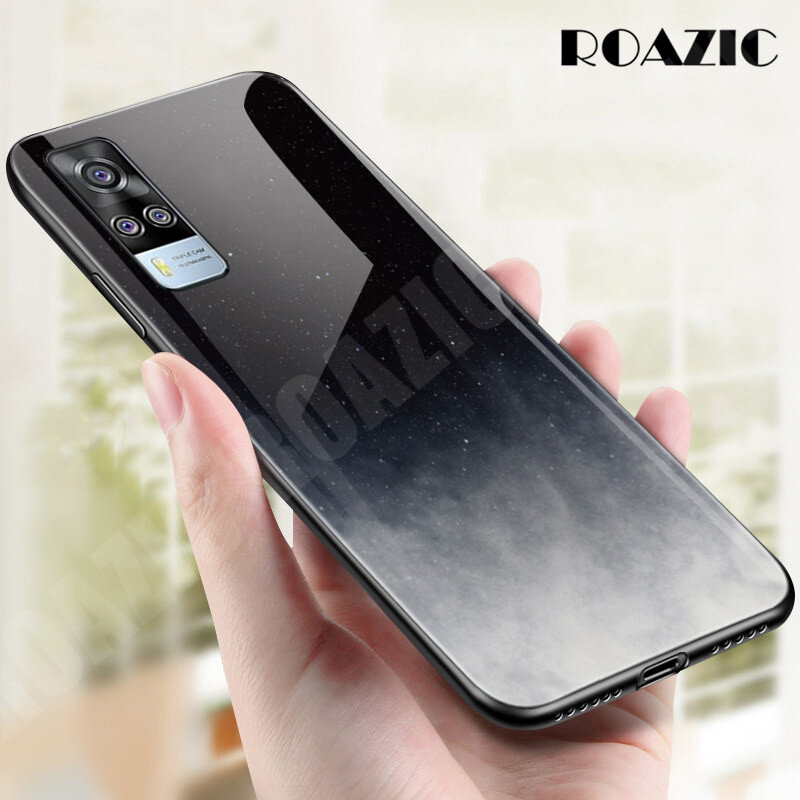 ROAZIC For Vivo Y31 Y51 Case Starry Sky 9H Hardness Colorful Tempered Glass Soft Edge Protective Phone Casing