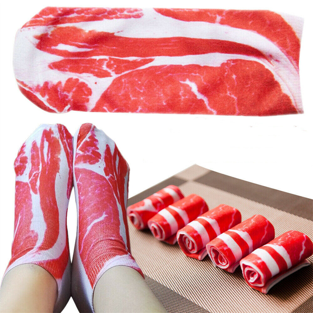 Vegan Funny Gag Bacon Joke Meat Beef Socks Novelty Steak Weird
