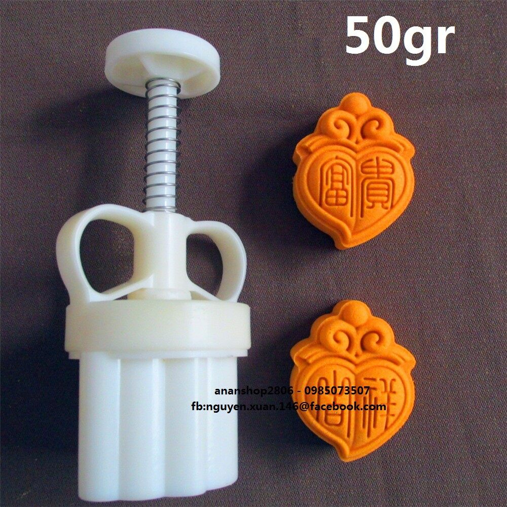 Khuôn trung thu lò xo 50gr 2 mặt trái tim