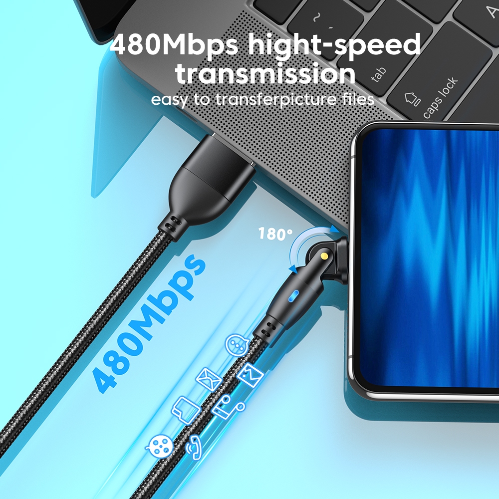 BKWHALE 180 ° Xoay 60W Cáp USB Loại C 3A Sạc nhanh Cáp dữ liệu 1m / 2m