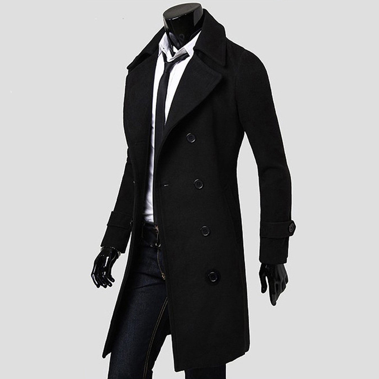 Rainny Winter Men Slim Stylish Trench Coat Double Breasted Long Jacket