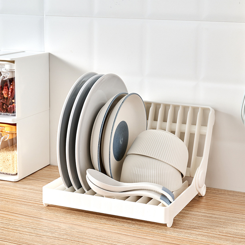Đĩa Gấp Gọn tấm Giá phơi tổ chức drainer lưu trữ Nhựa Chủ trắng công cụ lưu trữ bếp