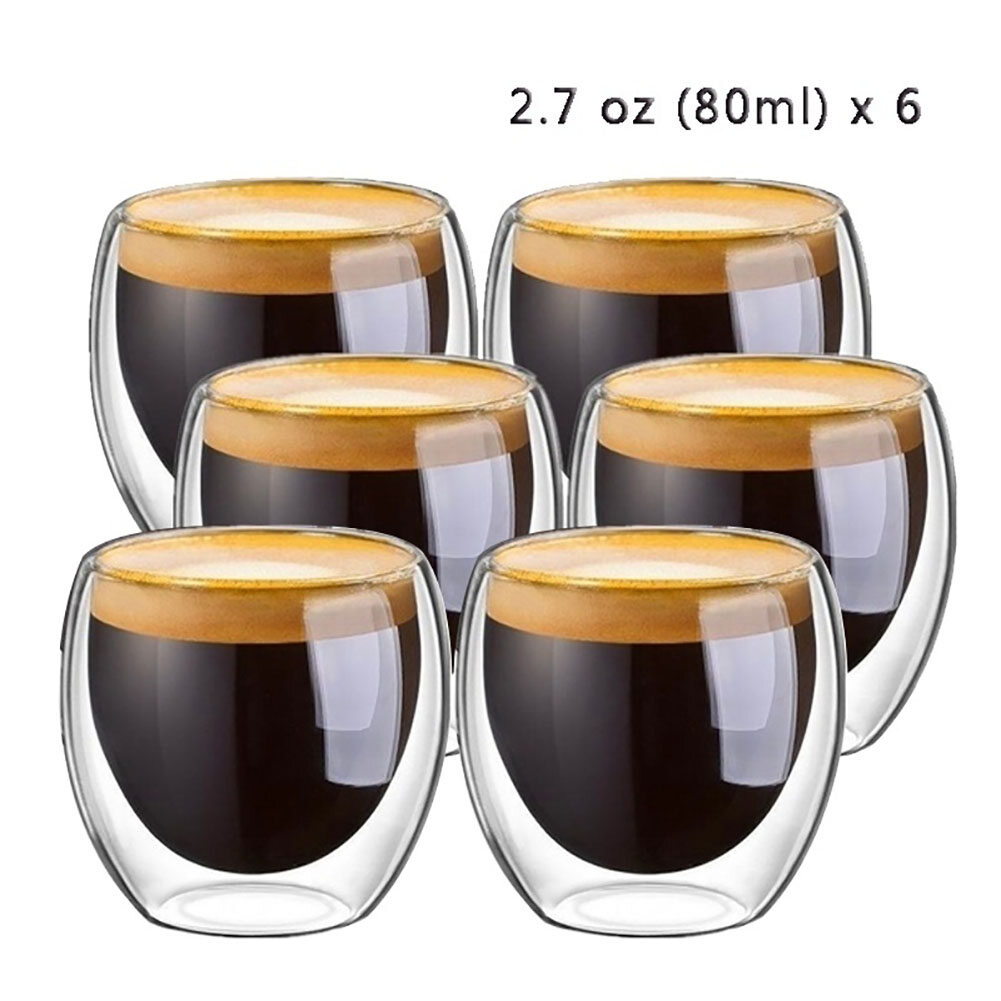 Sanwood® 6Pcs 80ml 2.7oz Glass Double Walled Heat Insulated Tumbler Espresso Tea Cup