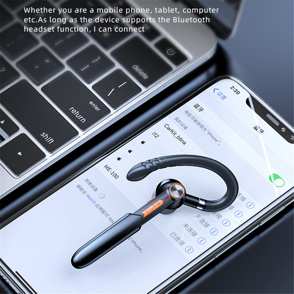 ME-100 Single Business Ear-Hook Wireless Bluetooth Headset 5.0  Touch Control Earphone Noise Canceling Stereo Earphone for Huawei Samsung Oppo