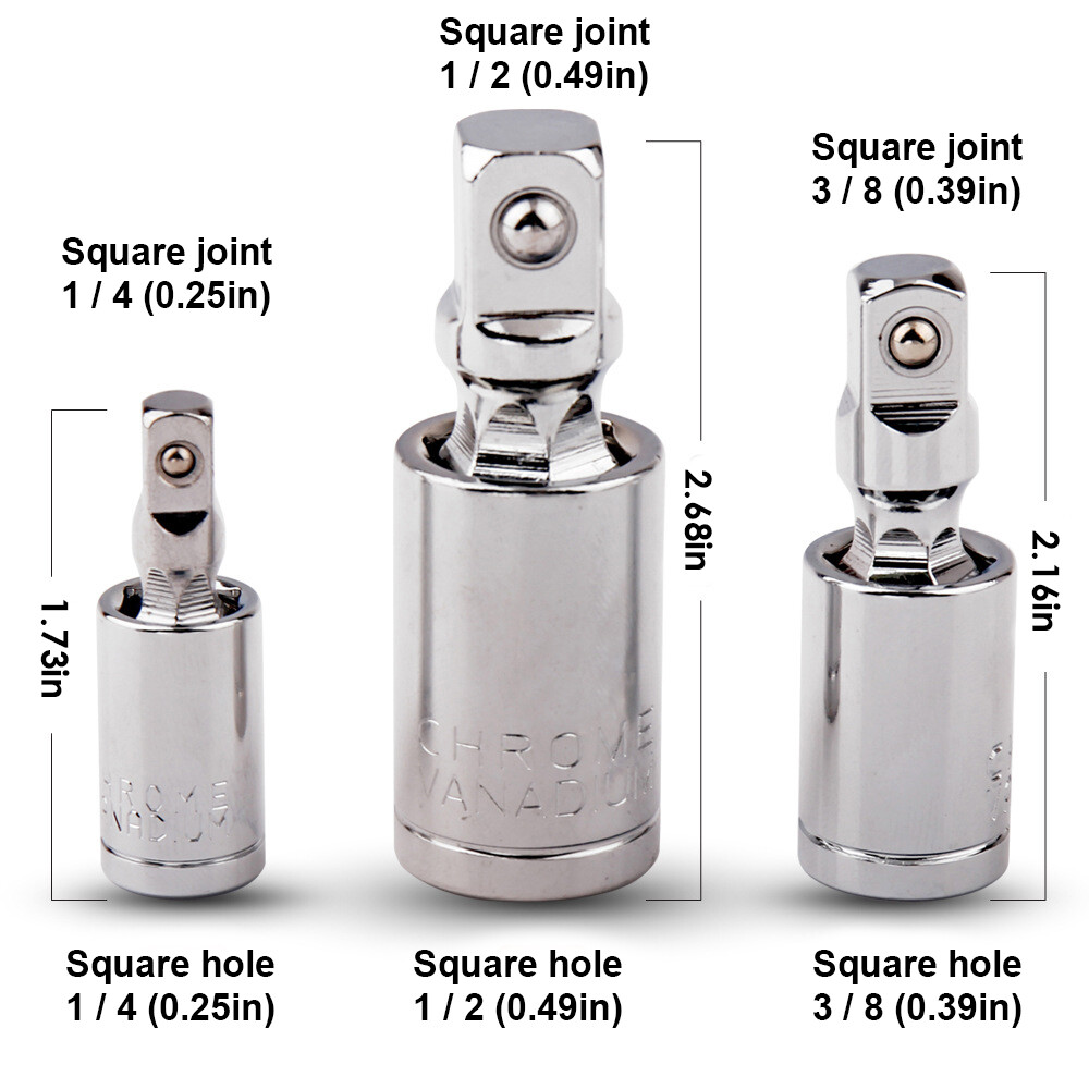 Foriot 1/4" 3/8" 1/2" Universal Joint Set 360 Deg Rotary Head Ratchet Angle Extension Bar Socket Adapter Bendable Adapter Socket Tools