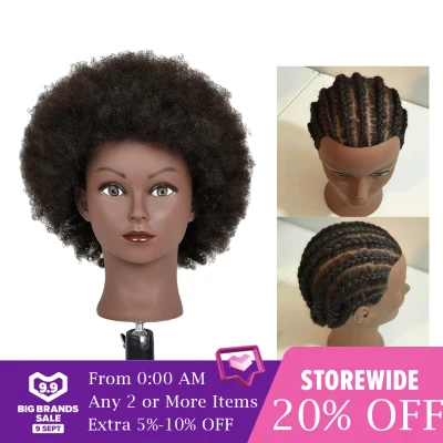 CUTICATE Hair Styling Practice Doll Head Training Mannequin Clamp Afro Light Black