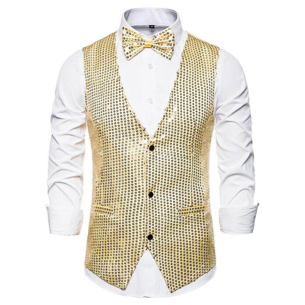 Men Shiny Sequin Glitter Embellished Blazer Jacket Nightclub Weeding Party Suits