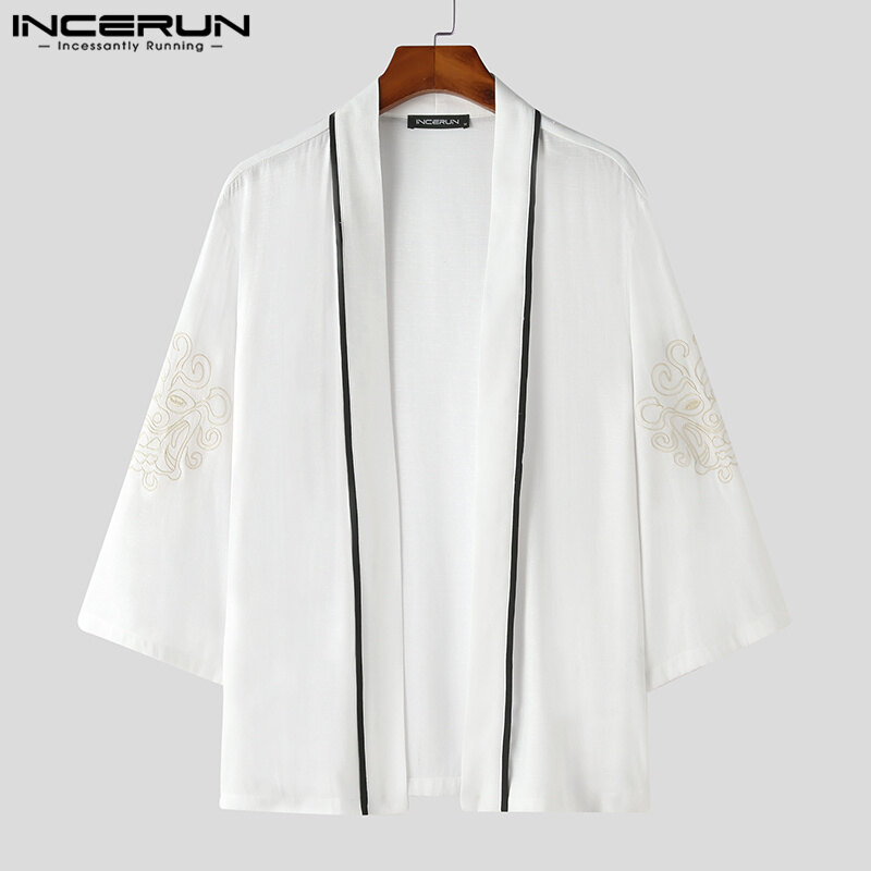 Beehoo INCERUN Men's Vintage Floral Printed Kimonos Baggy Short Sleeve Cardigan