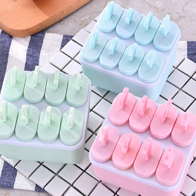 8-Cell Reusable Mould Tray DIY Popsicle Ice Cream Maker Square