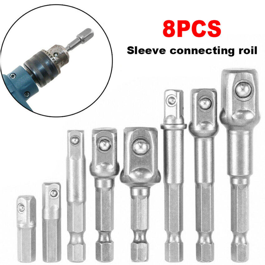 8pc drill socket adapter for impact driver with hex shank to square socket drill bits bar extension 1/4" 3/8" 1/2 bit set