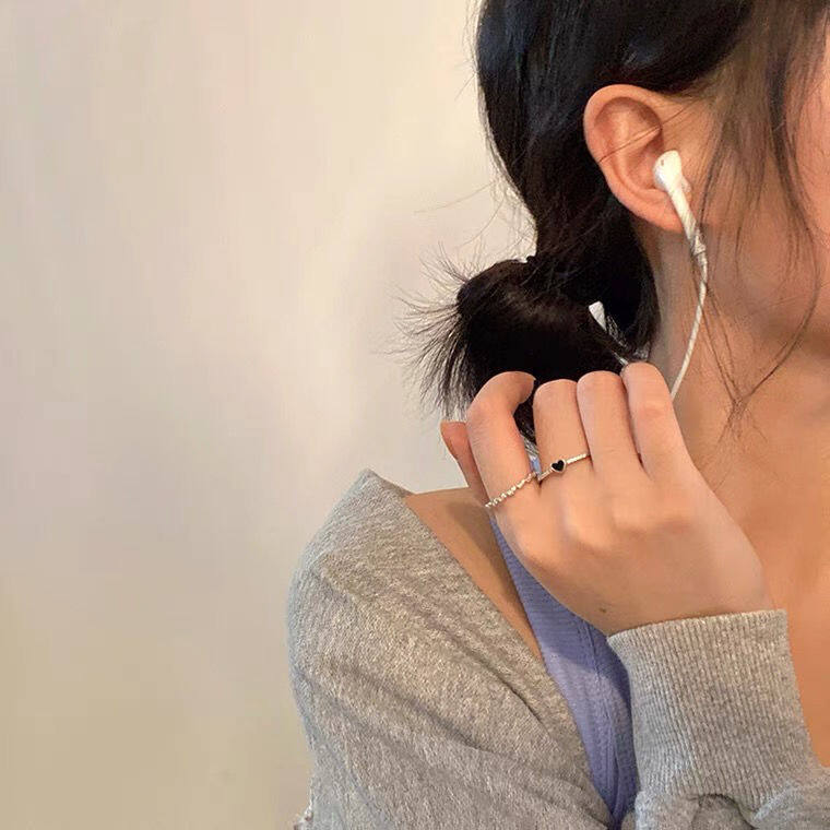 2 cái/bộ đơn giản mỏng thiết kế hình tròn đen Nhẫn tình yêu Index nhẫn hình đuôi nhẫn đeo ngón tay