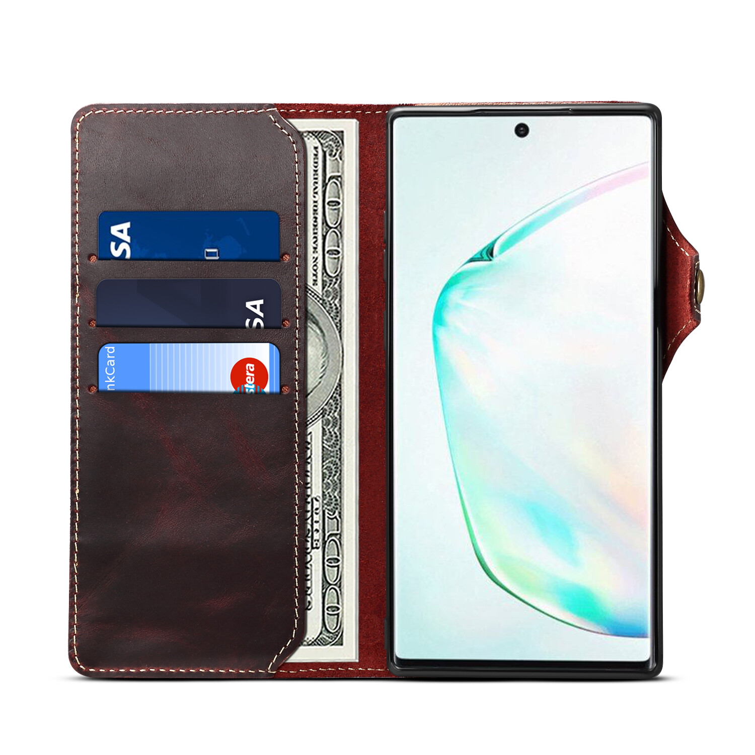 Genuine Leather Wallet Cover for Samsung Galaxy Note 8 9 10 20 Real Leather Case Galaxy Note10+ Note10 Plus Note20 Ultra with Pocket Hand Strap