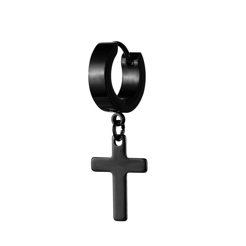 Stainless Steel Clip On Non Piercing Earrings For Women Men Black Gold Color Cross Gothic Punk Rock Drop Pendiente Jewelry
