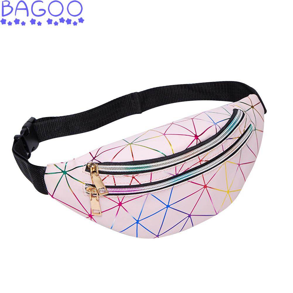 BAGOO Fashion Laser Fanny Chest Pack Women Geometric Pattern PU Leather Waist Belt Pouch Zipper Sports Shoulder Crossbody Bag