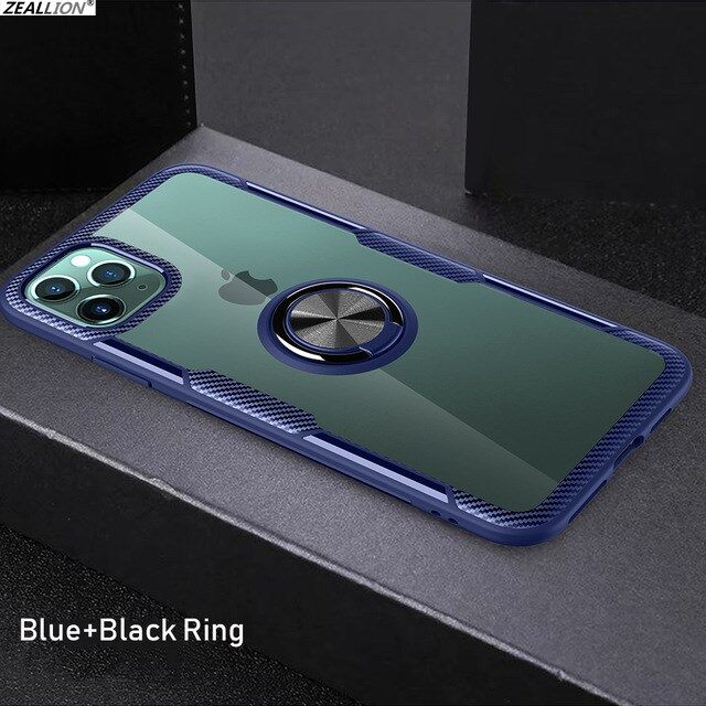 Zeallion for [Apple iPhone 6 6s 7 8 Plus X XR XS 11 12 13 14 Mini Pro Max SE 2020] Casing Shockproof Clear Magnetic Finger Ring Stand Soft Case Cover