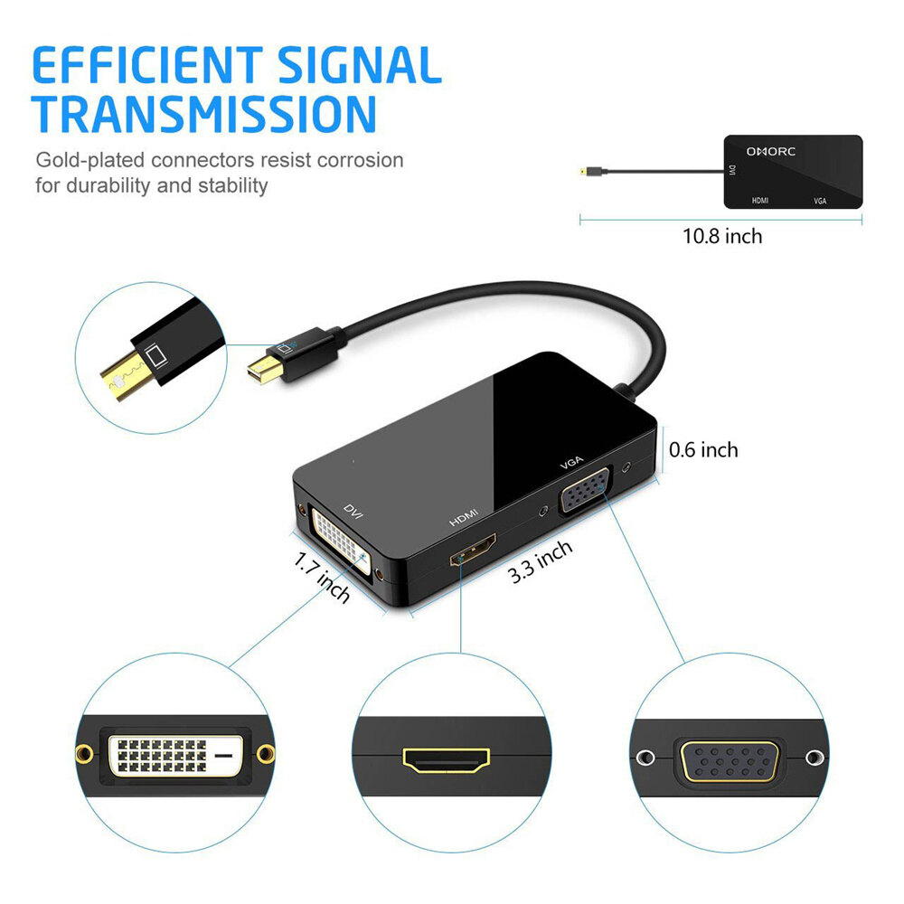 Cáp Chuyển Đổi Cổng Hiển Thị Mini 3 Trong 1 DP Thunderbolt Sang DVI VGA HDMI Cho MacBook