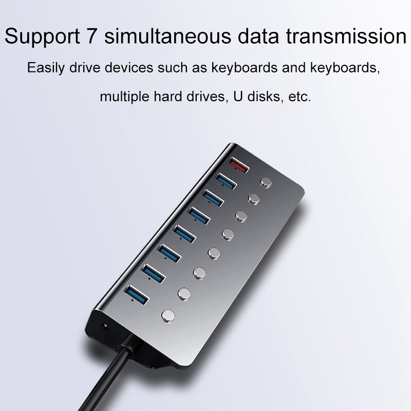 Bộ Chia USB JDB Usb 3.0 Với Công Tắc Độc Lập, Nguồn Điện Bên Ngoài, Bộ Mở Rộng Đa Giao Diện, Hub, Một Cho Bảy Cổng