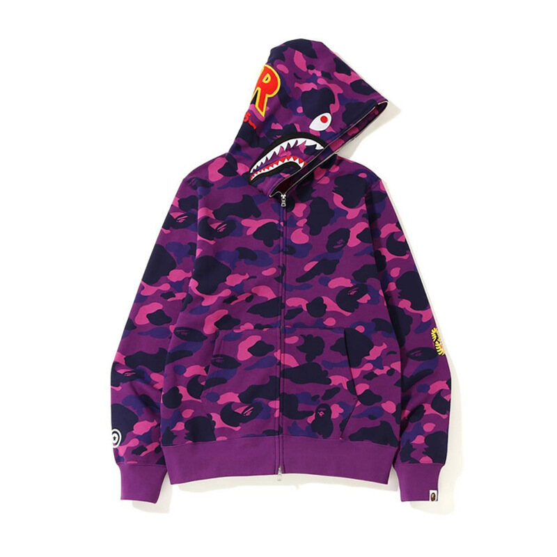 BAPE Same Shark Mouth Hooedies Casual Camouflage Hooded Sweatshirts For Men Women Thin Zip Up Cardigan Jacket Coat