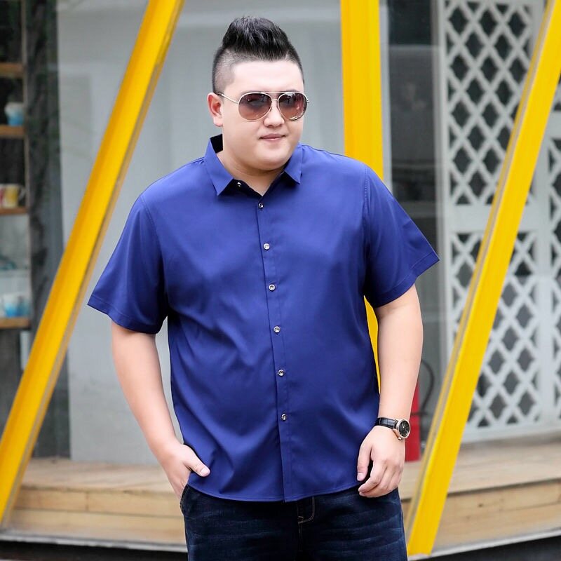 【M-7XL】130KG Can Wear Large Fat Oversize Big Plus Size Mens Solid Color Short Sleeve Shirt Loose Fashion Casual Top For Men Summer