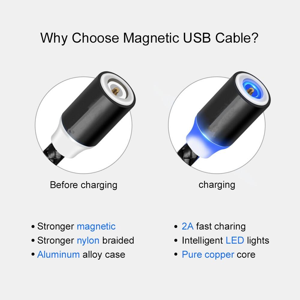 Cáp USB Từ Tính Cáp USB Type-C Sạc Nhanh Sạc Từ Tính LED Sạc Dữ Liệu Micro USB Cho Samsung S10 Cho Xiaomi Cho Huawei