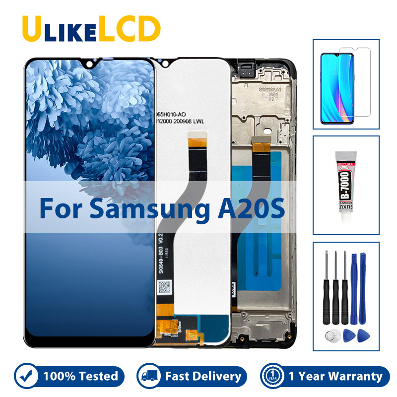 6.5"lcd for samsung galaxy a20s lcd display touch screen digitizer assembly sm-a207f, sm-a207m, sm-a2070 replacement no dead pixel with free tools +tempered glass