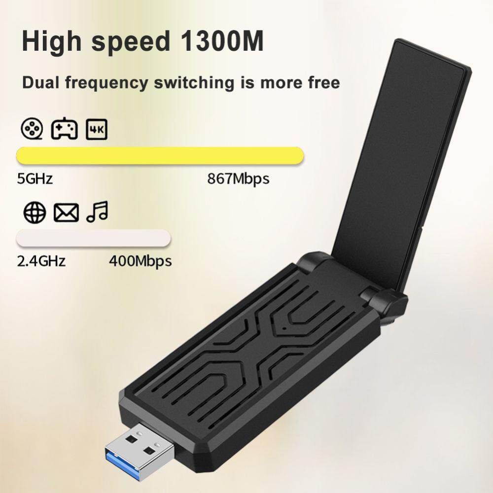 Wireless Network Card Drive-free Network Adapter 1300Mbps Network External Receiver Plug and Play for Win7/8/10/11