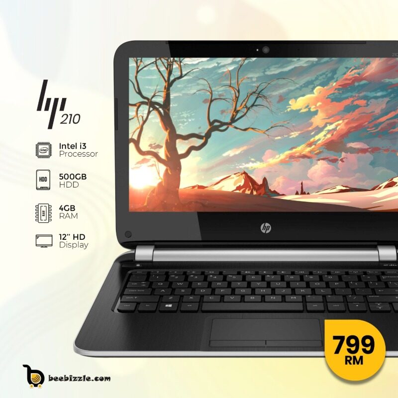 HP 210 Intel Core i3 Processor, 12 INCH SCREEN - 4 GB RAM - 500 GB HDD, WIFI, WEBCAM, WINDOWS 10. Malaysia