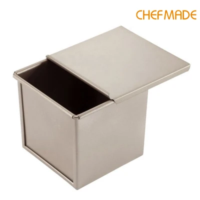 CHEFMADE Non-Stick Square Loaf Pan With Cover Water Cube Non-stick Sliding Cover 250g Baking Mould For Toast Box Bread WK9317