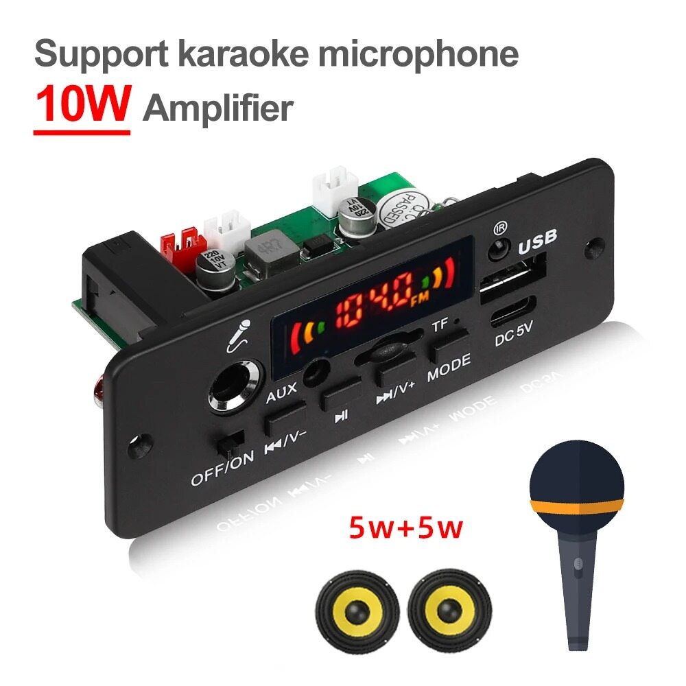 10w diy home digital amplifier mp3 decoder board 5v audio power bluetooth fm car usb mp3 player for music subwoofer speakers