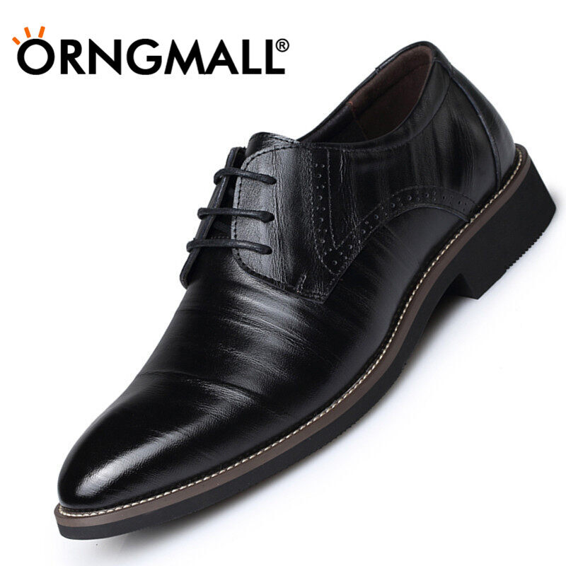 ORNGMALL Men Formal Shoes Plus Size 38-48 Casual Business Leather Shoes Dress Shoes Pointed Shoes Lace-Up Men Shoes Big Size 38-48
