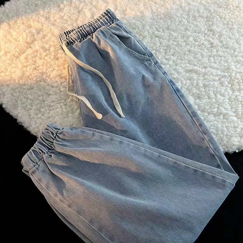 ASRV Men's Jeans Vintage Style Elastic Waist Jeans Men's Loose Patchwork Harem Belted Pants