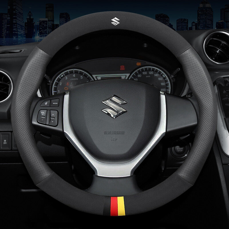 Car Steering Wheel Cover Leather For Suzuki Swift Grand Vitara Jimny Ertiga SX4 Alto Ciaz Dzire APV S-Cross XL7 Ignis Alivio Kizashi Splash Celerio 2018 2019 2020 2021 Auto Breathable Styling Accessories