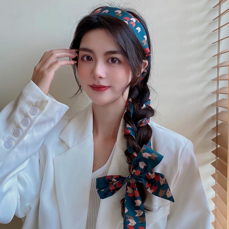 Floral headband female summer fairy tying hair hoop headband silk scarf braided ribbon headband hair rope